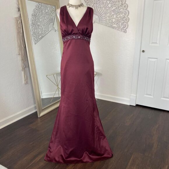Burgundy Red Ethereal Whimsygoth Embroidered Evening Prom Formal Slip Dress S/6 - Picture 2 of 8